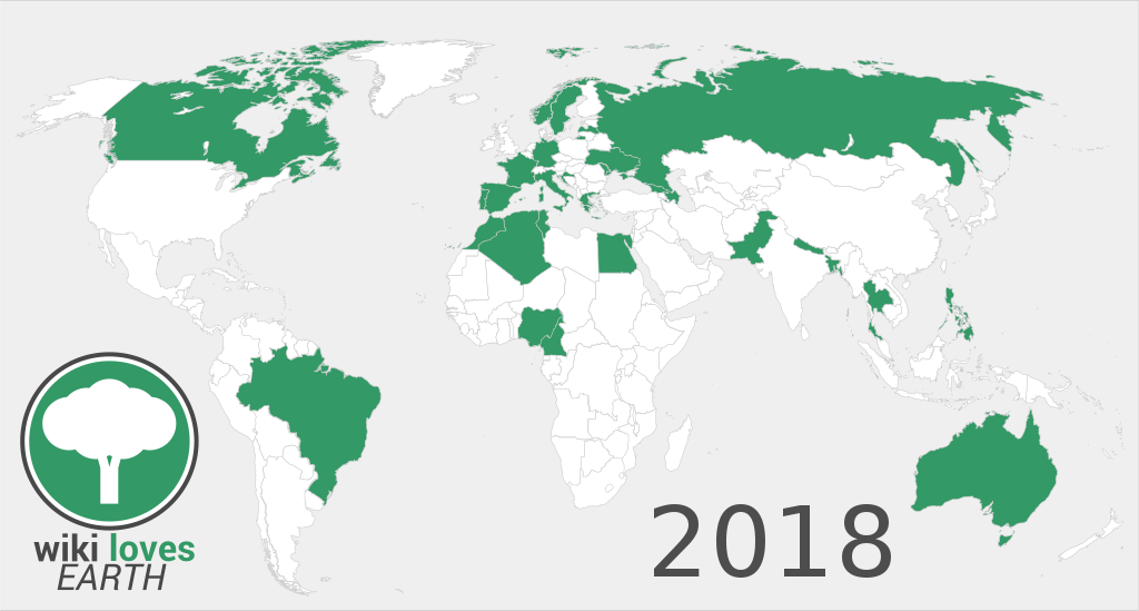 Carte des pays participants à Wiki Loves Earth en 2018.
